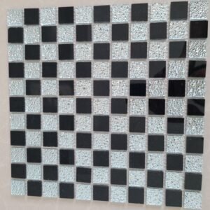 CM-006 Black, Silver and White Self-Adhesive Glass Mosaic Tile