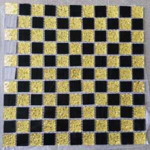 CM-007 Black, Gold and Silver Self-Adhesive Glass Mosaic Tile