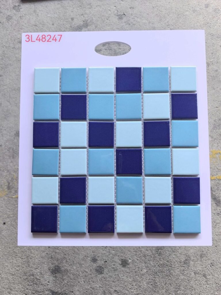 CM-CE-013 Sky Blue & White Checker Ceramic Mosaic Tile mosaic tile