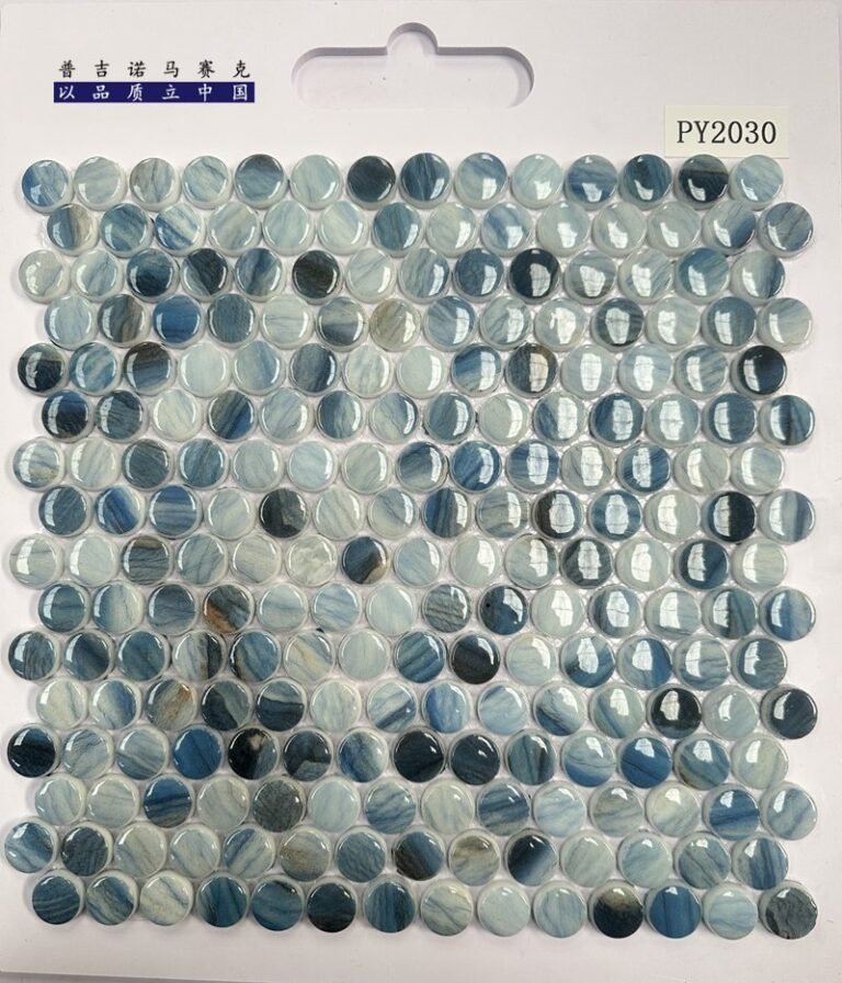CM-CR-129 Blue Mix Round Chip Crystal Glass Mosaic Tile mosaic tile