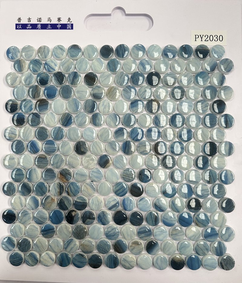 CM-CR-129 Blue Mix Round Chip Crystal Glass Mosaic Tile mosaic tile