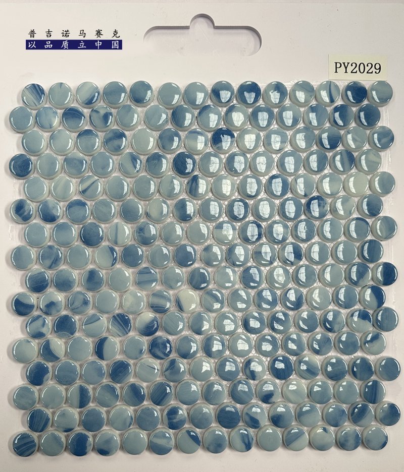 CM-CR-130 Blue Mix Round Chip Crystal Glass Mosaic Tile mosaic tile