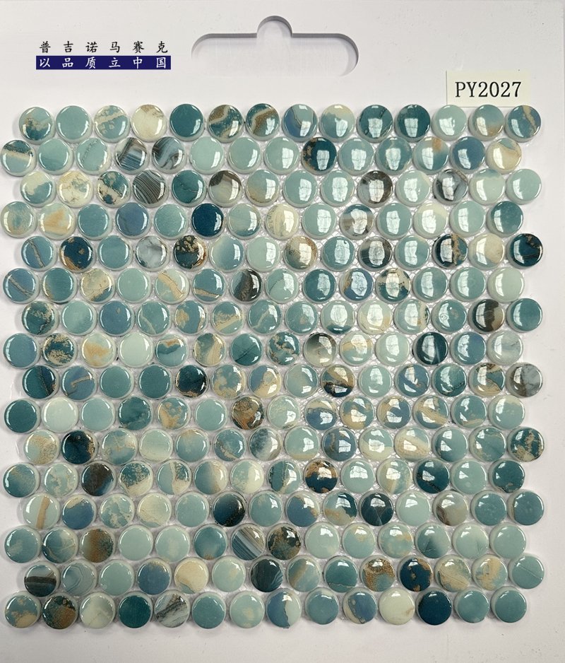 CM-CR-131 Teal Mix Round Chip Crystal Glass Mosaic Tile mosaic tile