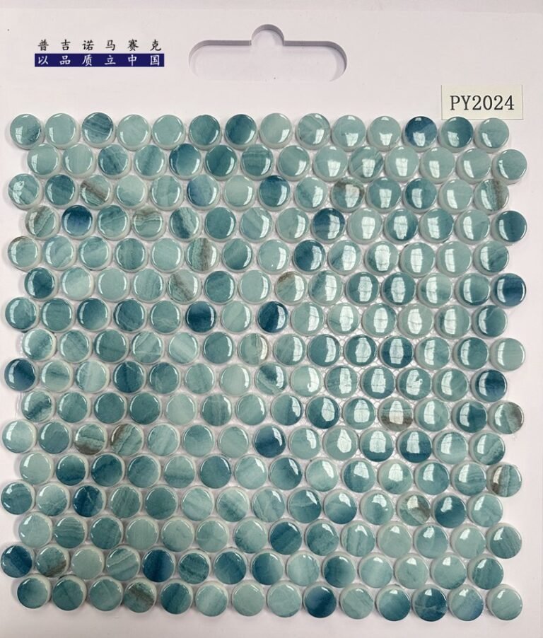 CM-CR-132 Teal Blue Mix Round Chip Crystal Glass Mosaic Tile mosaic tile