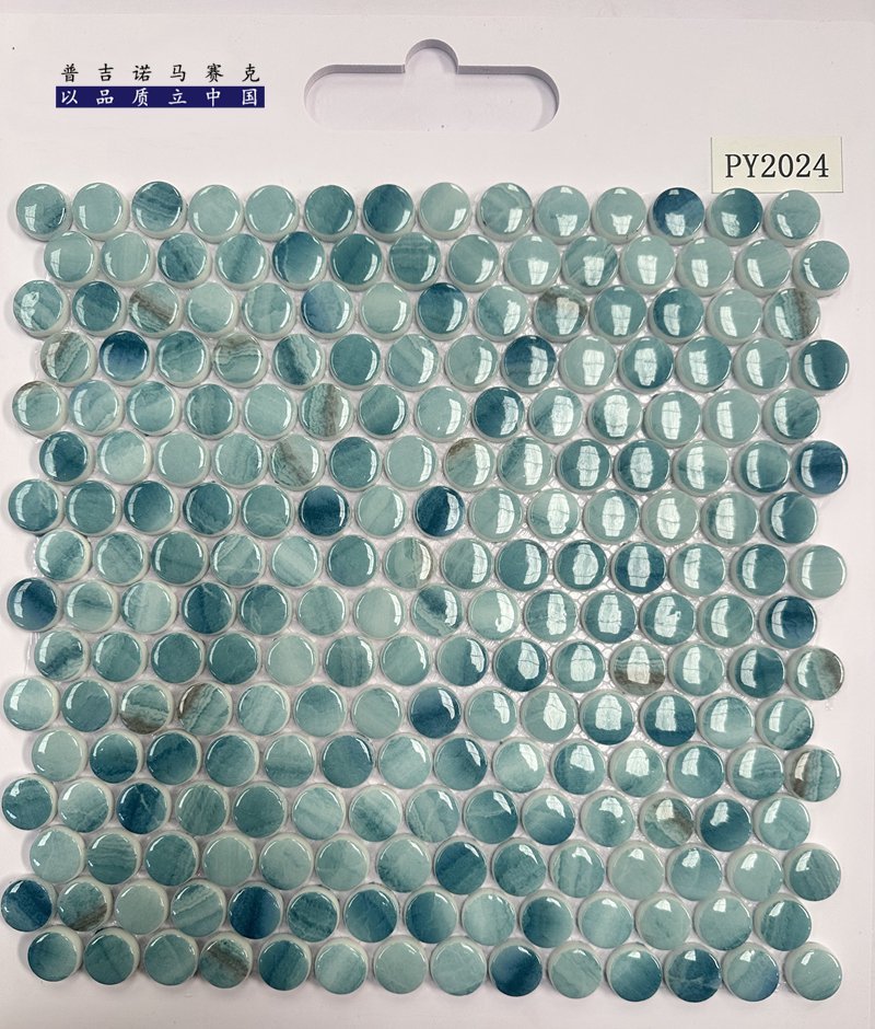 CM-CR-132 Teal Blue Mix Round Chip Crystal Glass Mosaic Tile mosaic tile