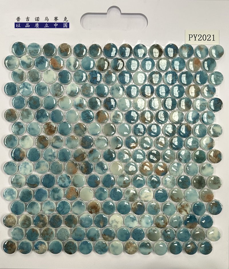 CM-CR-133 Teal Green Mix Round Chip Crystal Glass Mosaic Tile mosaic tile