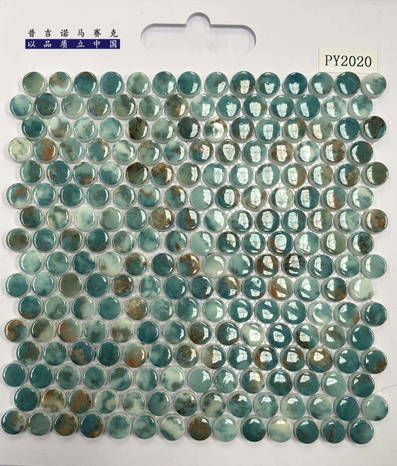 CM-CR-134 Teal Green Mix Round Chip Crystal Glass Mosaic Tile mosaic tile