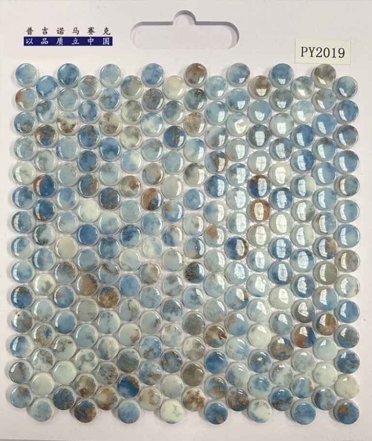 CM-CR-135 Teal Mix Round Chip Crystal Glass Mosaic Tile mosaic tile