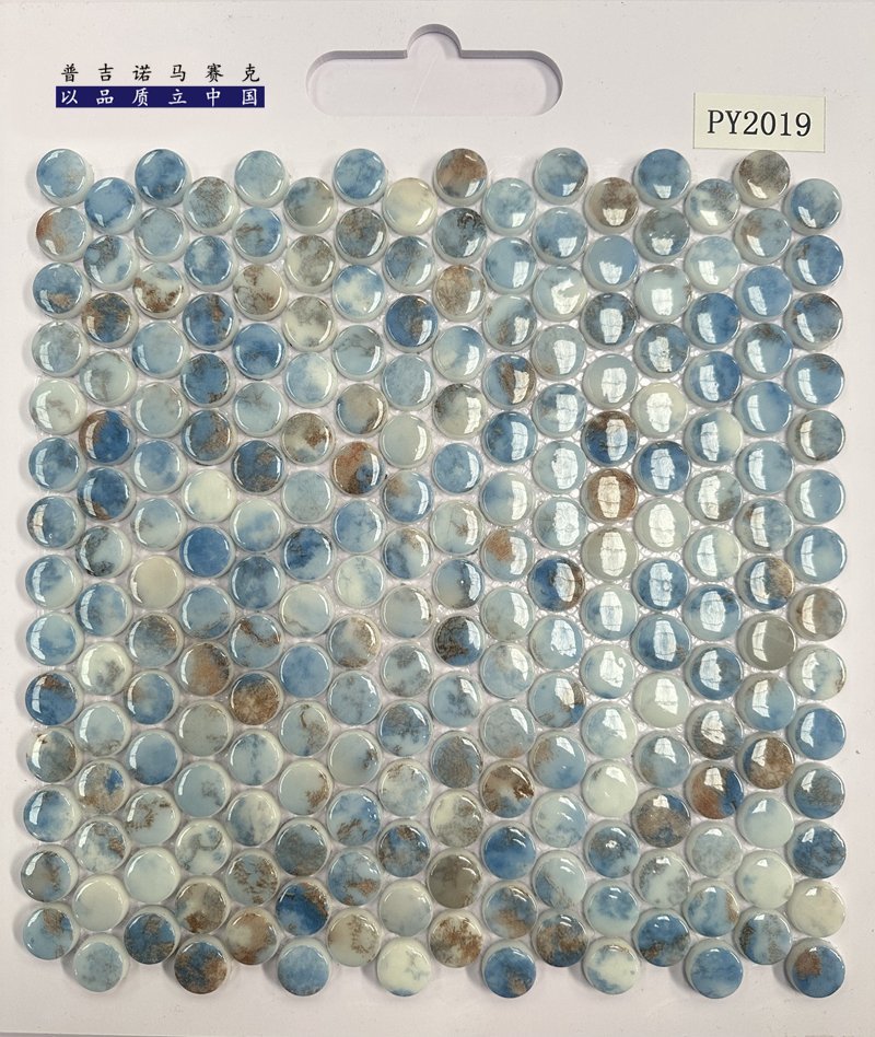 CM-CR-135 Teal Mix Round Chip Crystal Glass Mosaic Tile mosaic tile