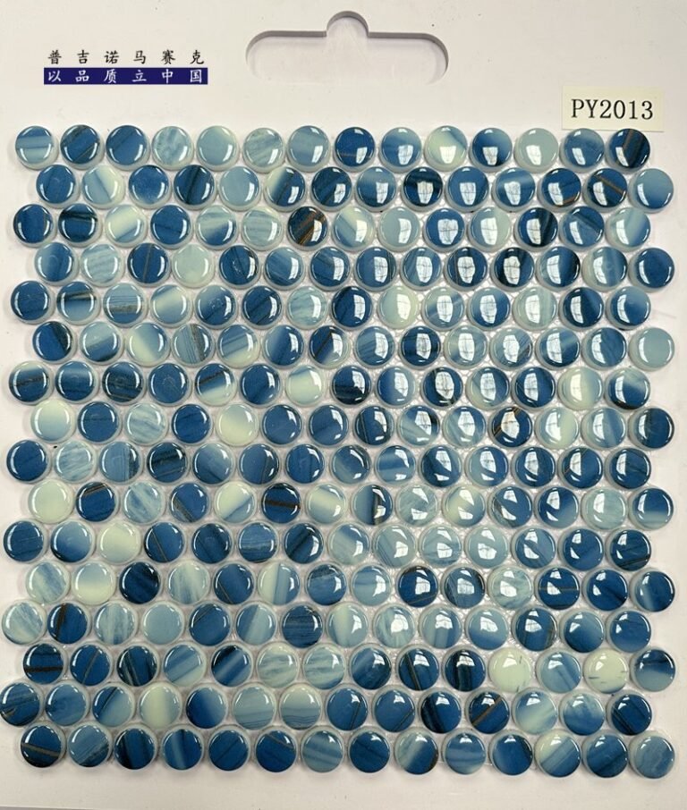 CM-CR-138 Beige Blue Mix Round Chip Crystal Glass Mosaic Tile mosaic tile