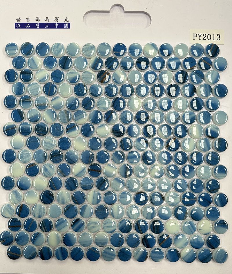 CM-CR-138 Beige Blue Mix Round Chip Crystal Glass Mosaic Tile mosaic tile