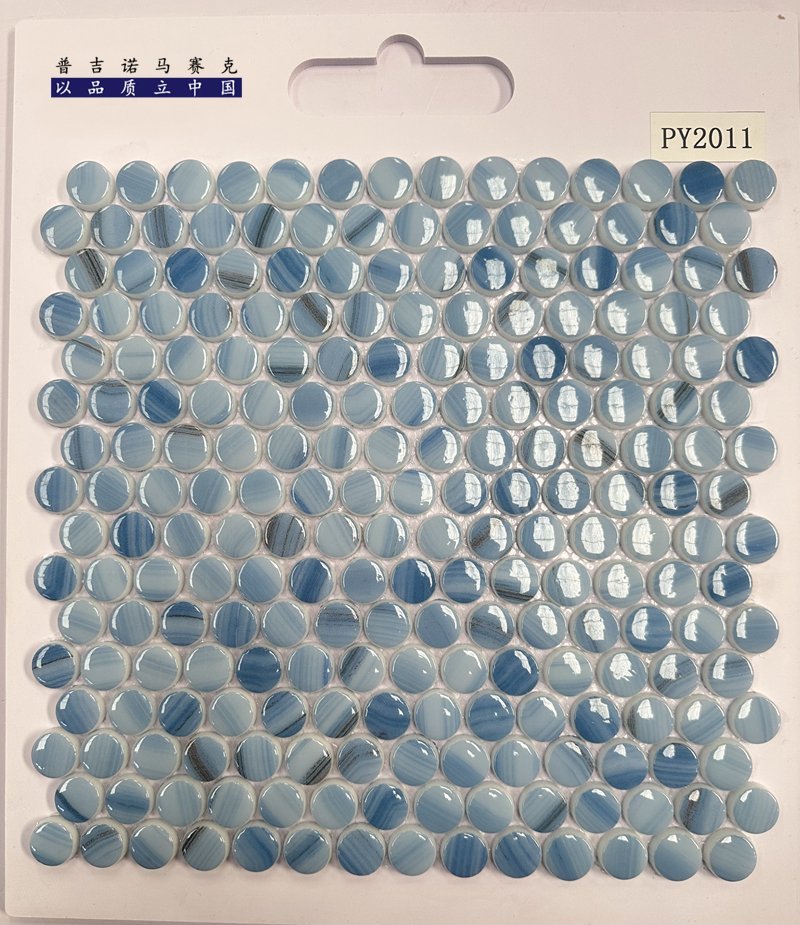 CM-CR-140 Blue Grey Mix Round Chip Crystal Glass Mosaic Tile mosaic tile