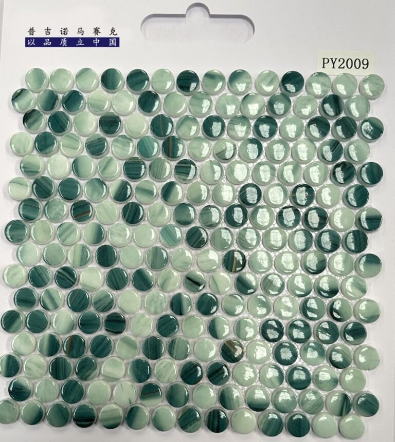 CM-CR-142 Teal White Mix Round Chip Crystal Glass Mosaic Tile mosaic tile