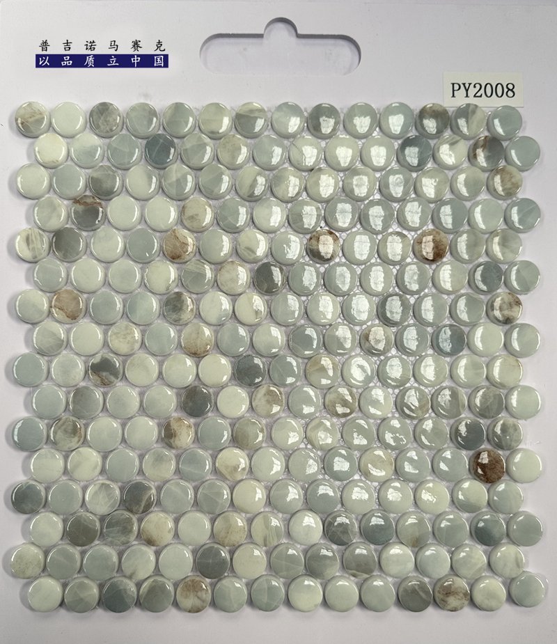 CM-CR-143 Grey White Mix Round Chip Crystal Glass Mosaic Tile mosaic tile