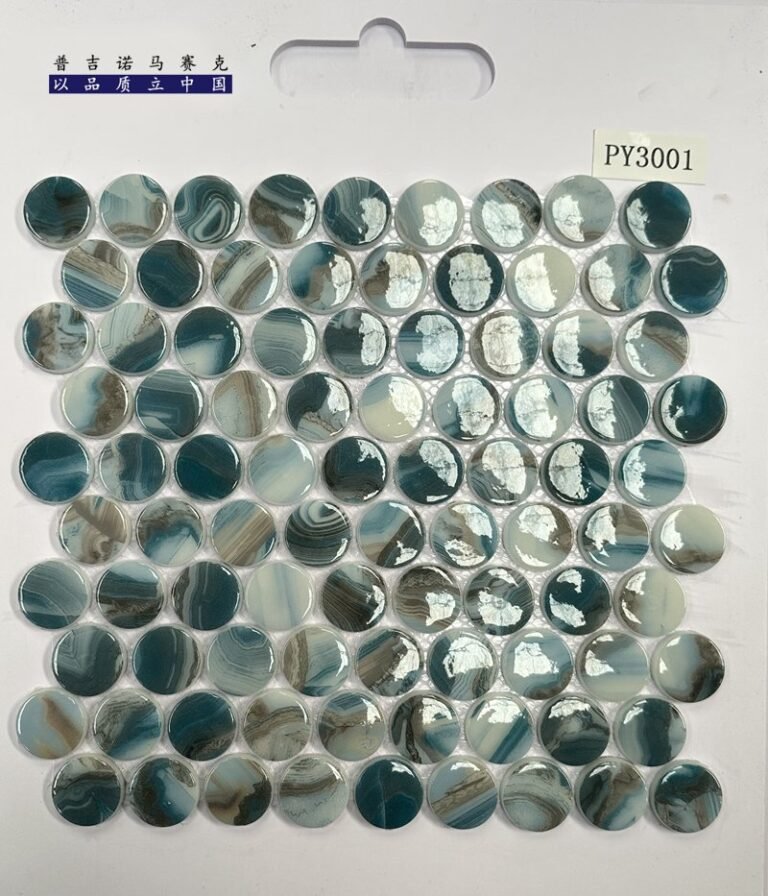 CM-CR-147 Teal White Mix Round Chip Crystal Glass Mosaic Tile mosaic tile
