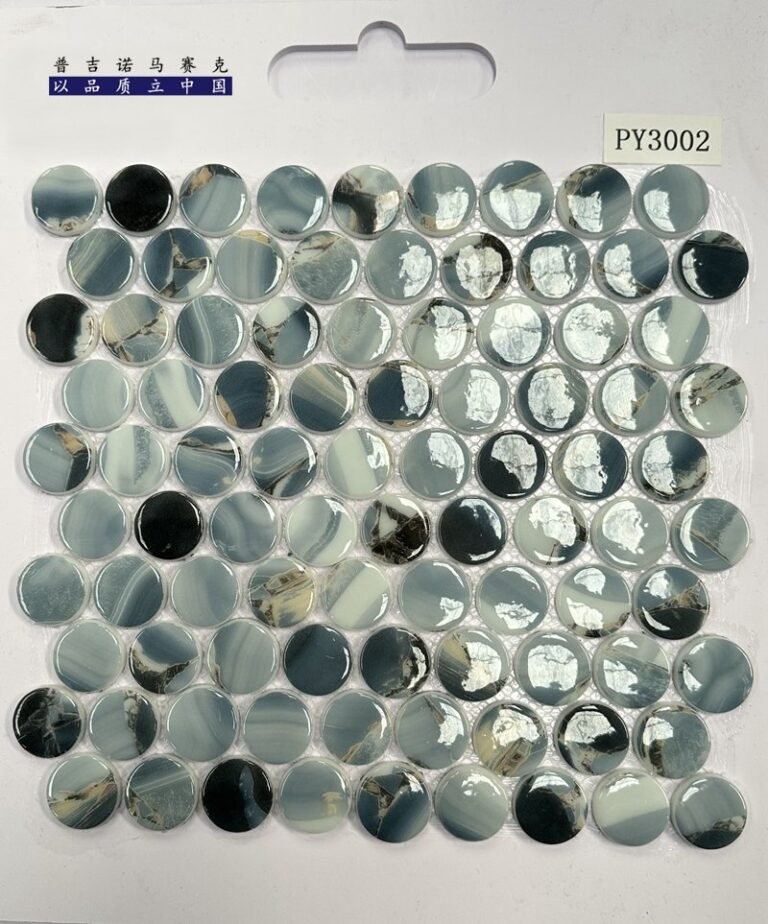 CM-CR-148 Green White Mix Round Chip Crystal Glass Mosaic Tile mosaic tile