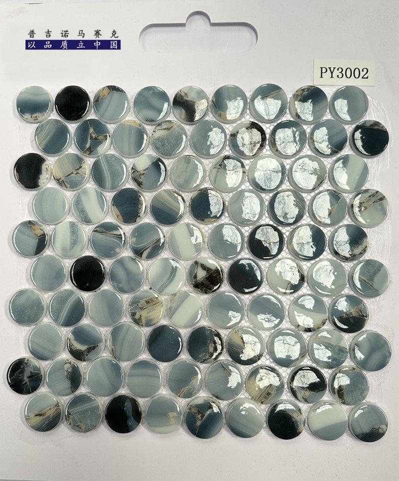 CM-CR-148 Green White Mix Round Chip Crystal Glass Mosaic Tile mosaic tile