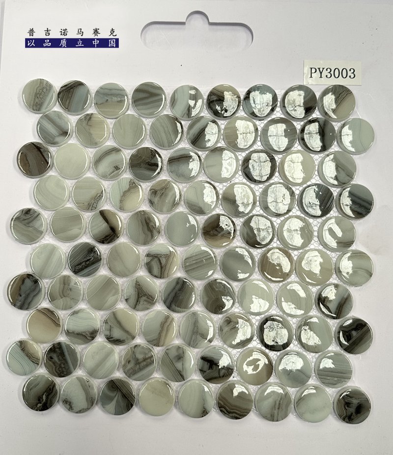 CM-CR-149 Blue Grey Mix Round Chip Crystal Glass Mosaic Tile mosaic tile