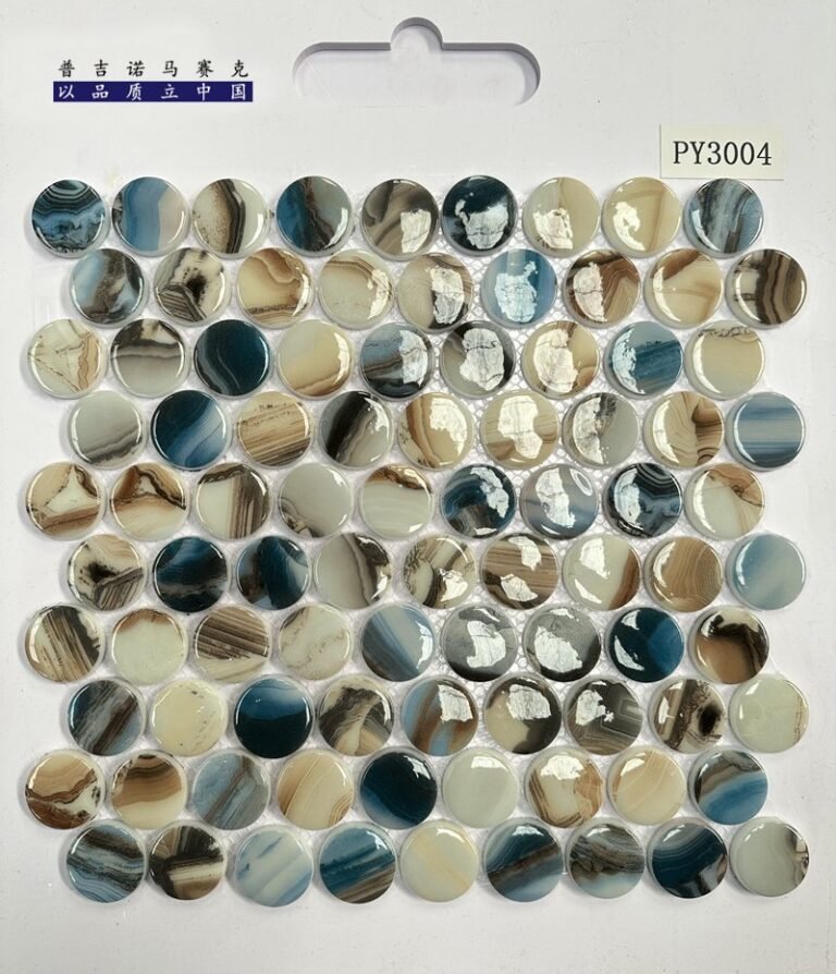 CM-CR-150 Blue White Mix Round Chip Crystal Glass Mosaic Tile mosaic tile