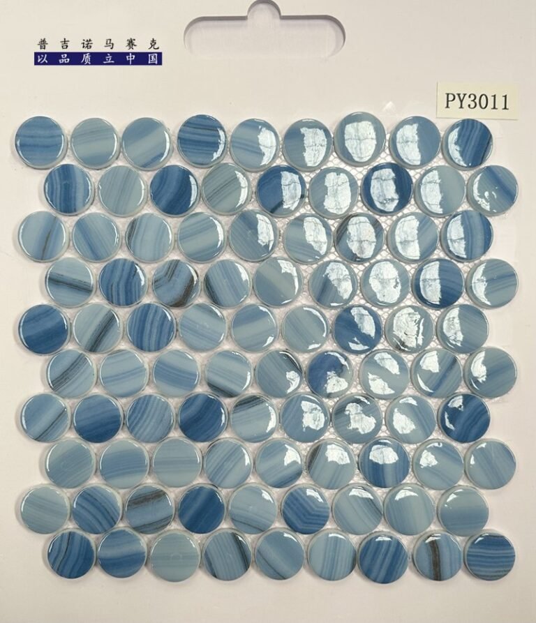 CM-CR-153 Teal Green Mix Round Chip Crystal Glass Mosaic Tile mosaic tile