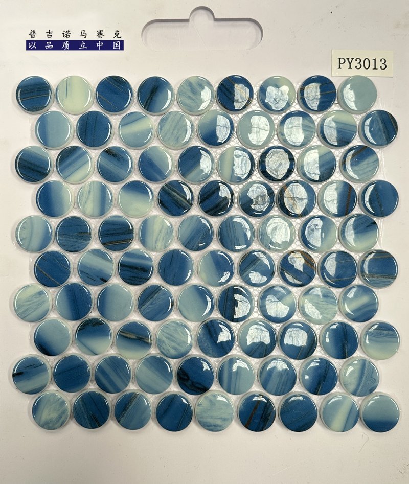 CM-CR-154 Teal Mix Round Chip Crystal Glass Mosaic Tile mosaic tile