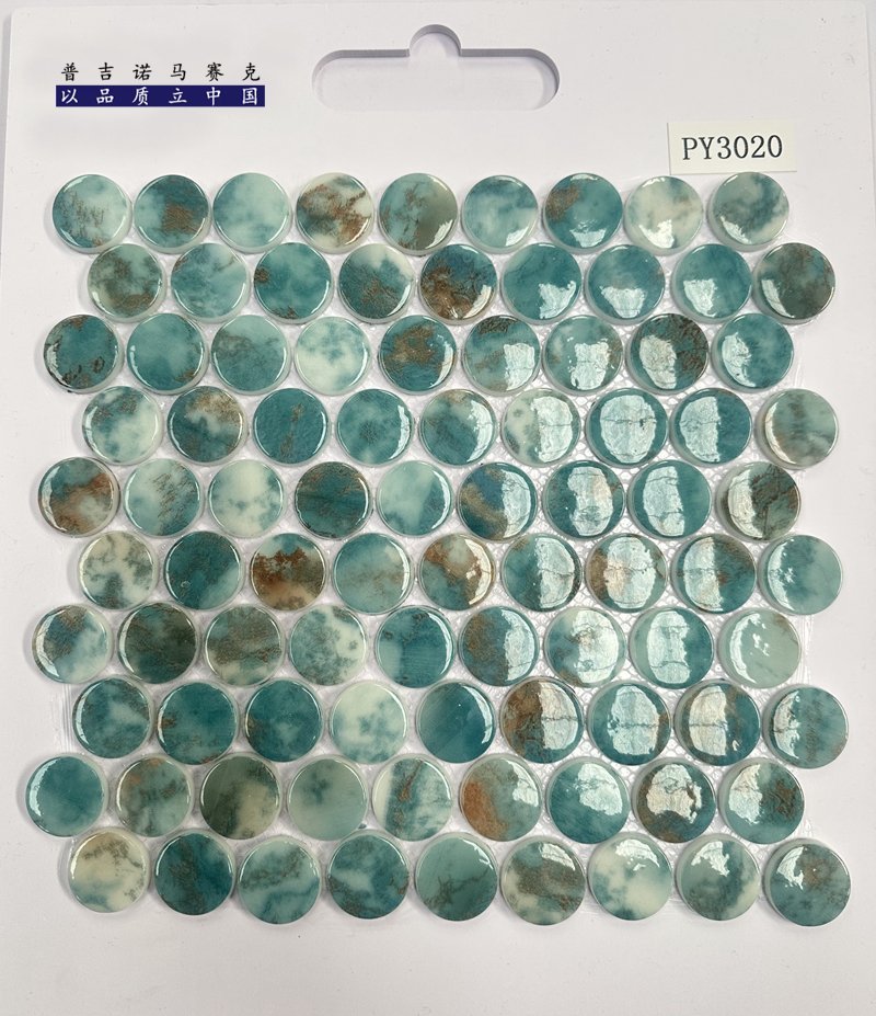 CM-CR-158 Taupe Grey Mix Round Chip Crystal Glass Mosaic Tile mosaic tile