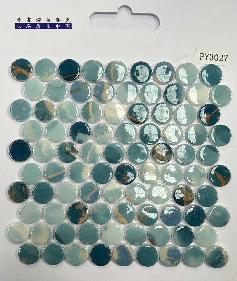 CM-CR-160 Grey White Mix Round Chip Crystal Glass Mosaic Tile mosaic tile