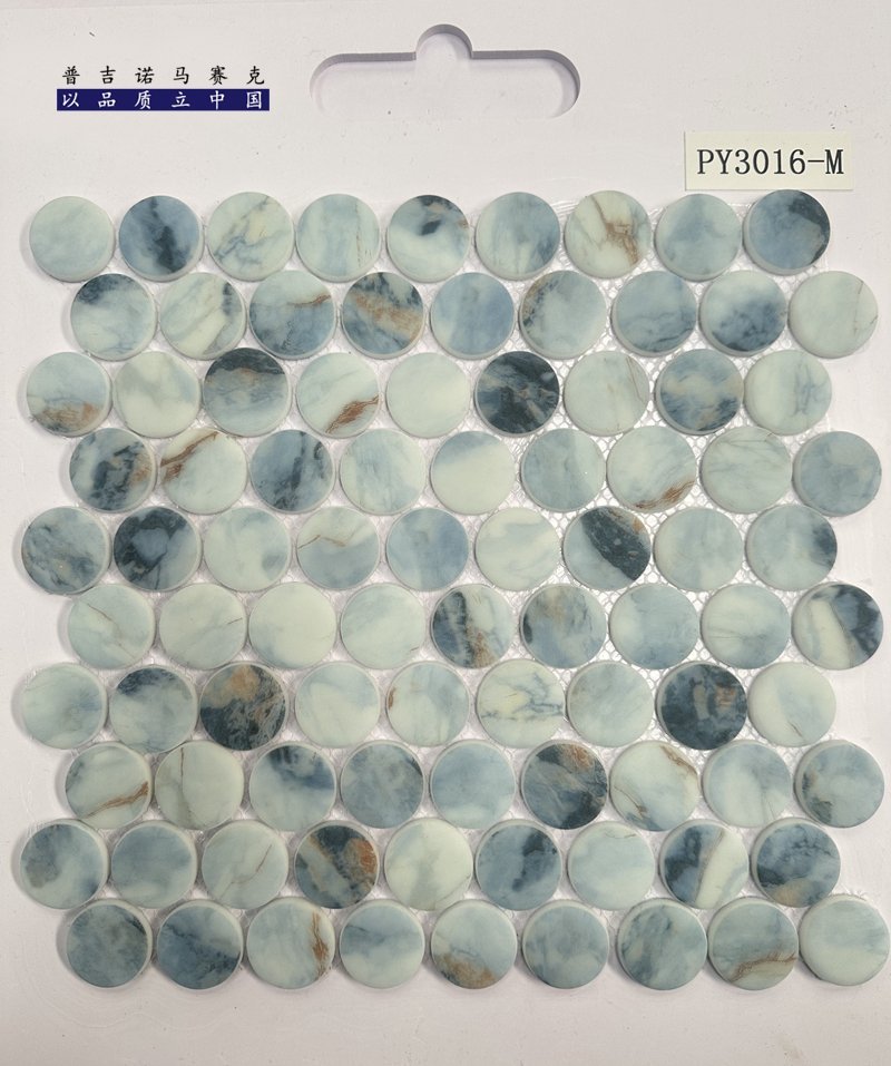 CM-CR-163 Blue Brown Mix Round Chip Crystal Glass Mosaic Tile mosaic tile