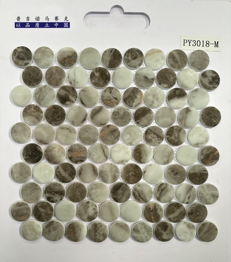 CM-CR-164 Grey White Mix Round Chip Crystal Glass Mosaic Tile mosaic tile