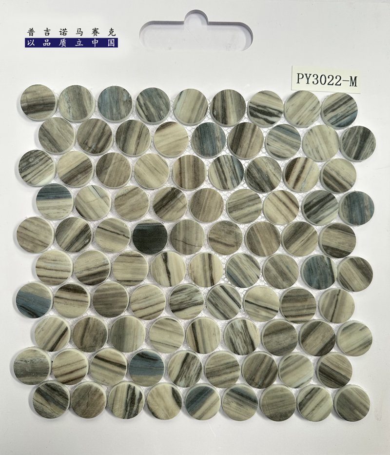 CM-CR-165 Grey White Mix Round Chip Crystal Glass Mosaic Tile mosaic tile