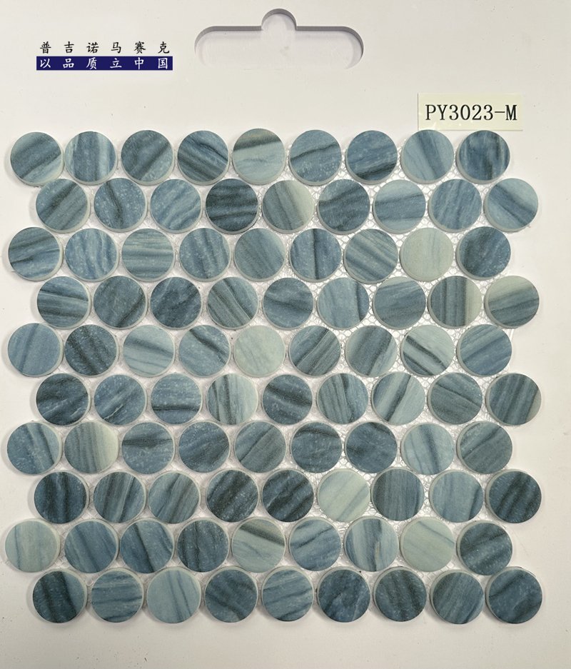 CM-CR-166 Blue Grey Mix Round Chip Crystal Glass Mosaic Tile mosaic tile