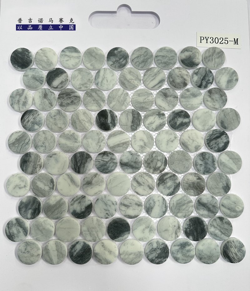 CM-CR-167 Grey White Mix Round Chip Crystal Glass Mosaic Tile mosaic tile