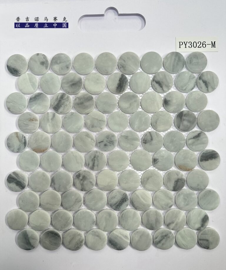 CM-CR-168 Grey White Mix Round Chip Crystal Glass Mosaic Tile mosaic tile