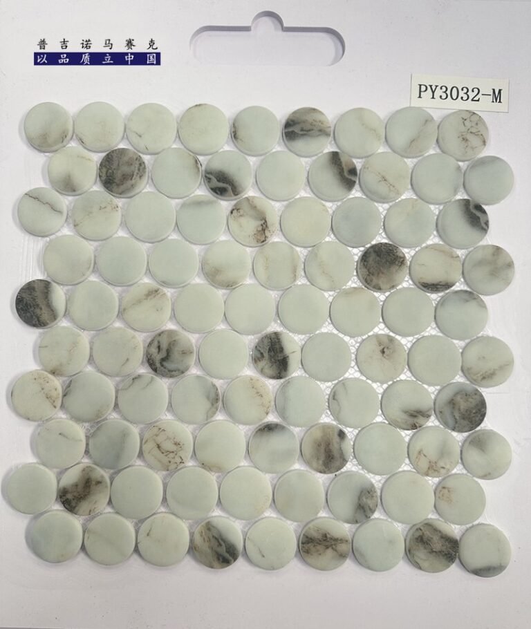 CM-CR-170 Grey White Mix Round Chip Crystal Glass Mosaic Tile mosaic tile