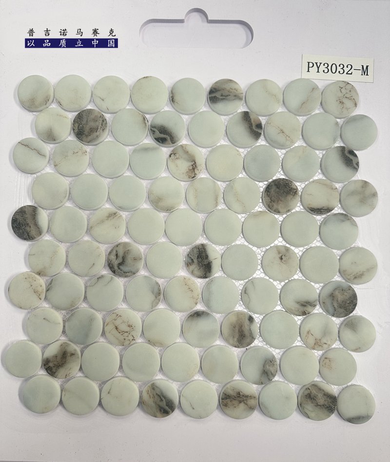 CM-CR-170 Grey White Mix Round Chip Crystal Glass Mosaic Tile mosaic tile