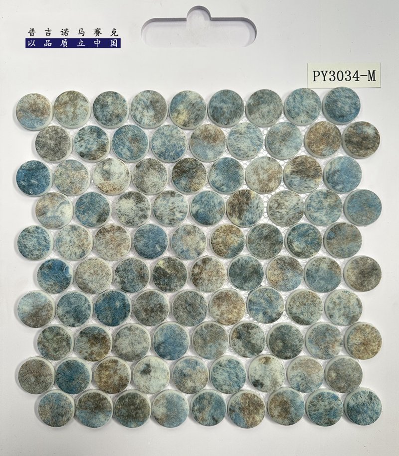 CM-CR-172 Teal Brown Mix Round Chip Crystal Glass Mosaic Tile mosaic tile