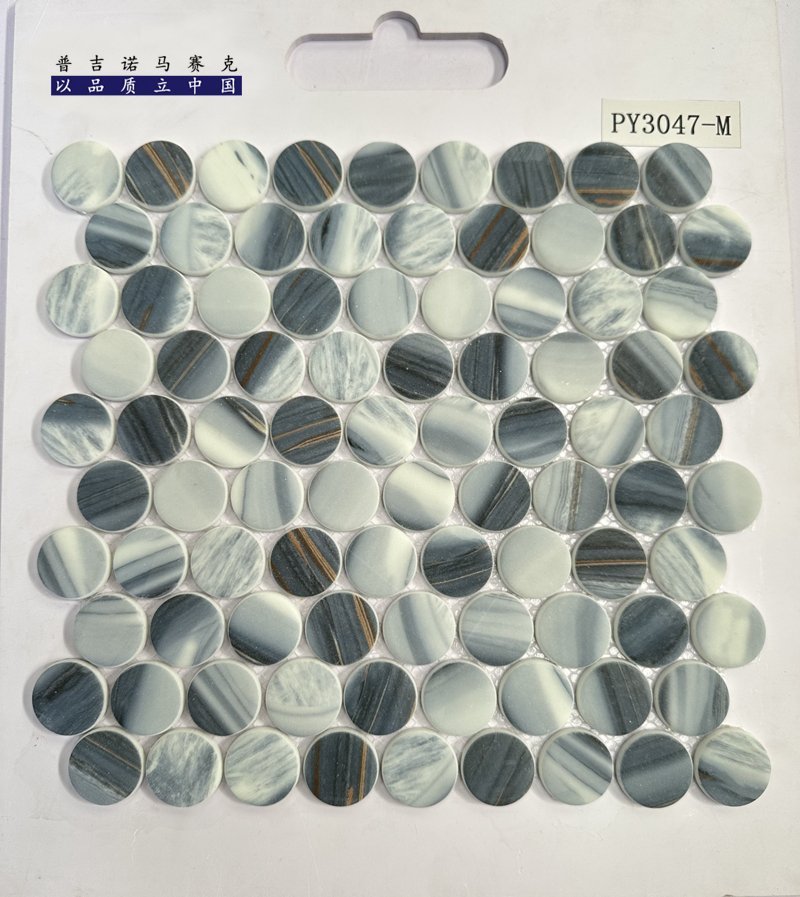CM-CR-173 Grey Teal Mix Round Chip Crystal Glass Mosaic Tile mosaic tile