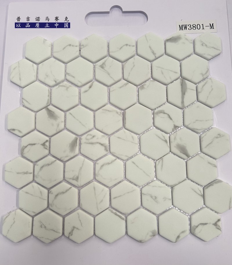CM-CR-180 White Wood Grain Hexagon Crystal Glass Mosaic Tile mosaic tile