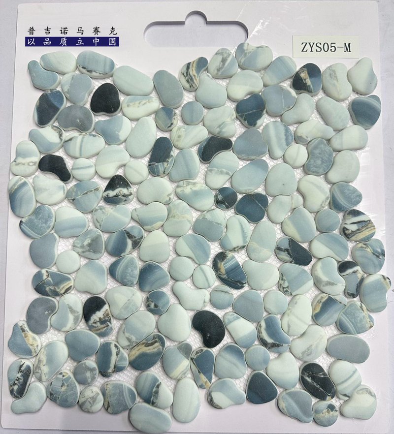 CM-CR-191 Blue Grey Mix Pebble Crystal Glass Mosaic Tile mosaic tile