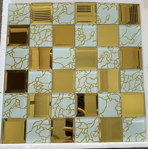CM-MR-050 Champagne Gold and White Mirror Mosaic Tile mosaic tile