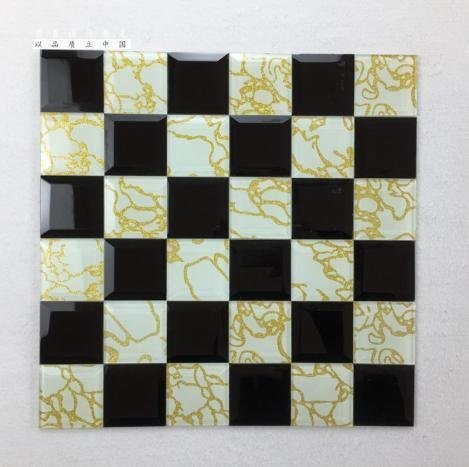 CM-MR-056 Black White and Gold Checker Mirror Mosaic Tile mosaic tile