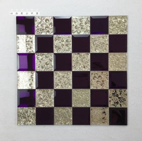 CM-MR-058 Purple and Silver Checker Mirror Mosaic Tile mosaic tile