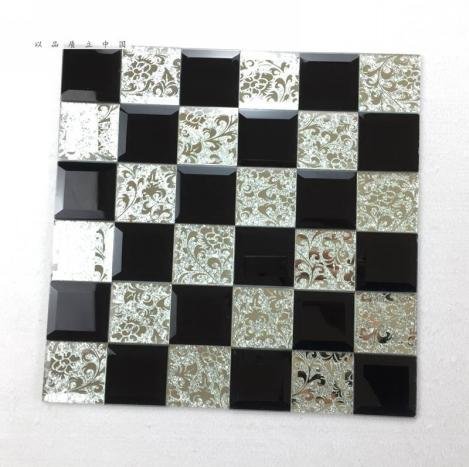 CM-MR-061 Black White and Silver Checker Mirror Mosaic Tile mosaic tile