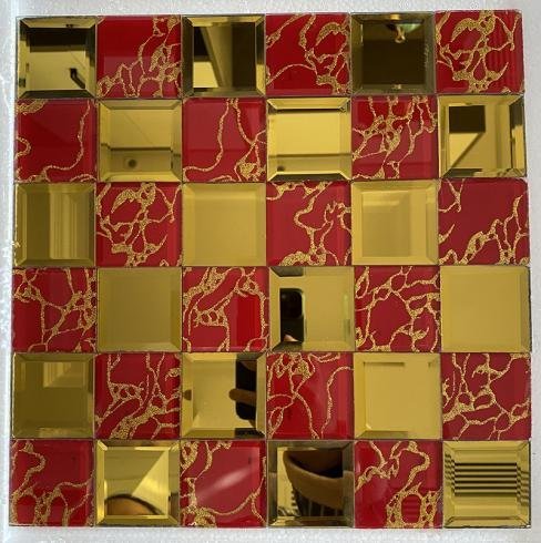 CM-MR-067 Red and Gold Crackle Mirror Mosaic Tile mosaic tile