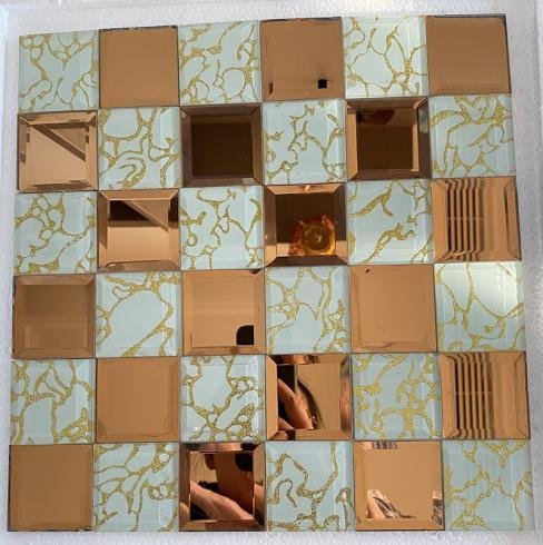 CM-MR-068 Rose Gold and Gold Checker Mirror Mosaic Tile mosaic tile