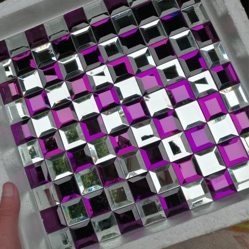 CM-MR-077 Purple and Silver Checker Mirror Mosaic Tile mosaic tile