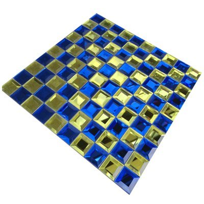 CM-MR-078 Blue and Gold Checker Mirror Mosaic Tile mosaic tile