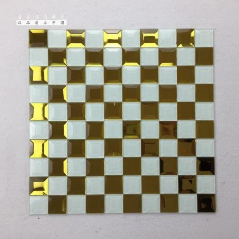 CM-MR-079 Gold and White Checker Mirror Mosaic Tile mosaic tile