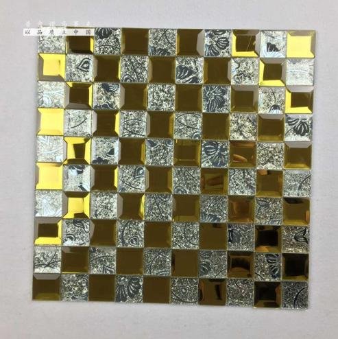 CM-MR-089 Gold and Silver Checker Mirror Mosaic Tile mosaic tile
