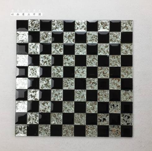 CM-MR-095 Black and Silver Checker Mirror Mosaic Tile mosaic tile